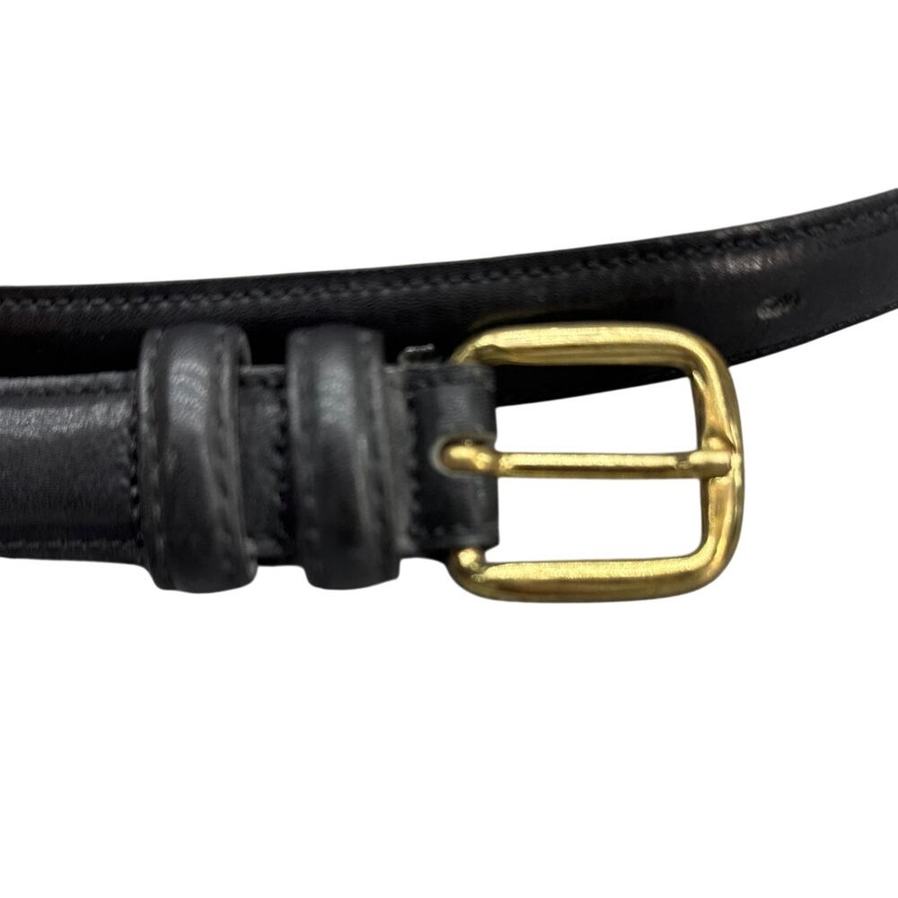 Vintage Black Leather Brass Buckle 1" Wide Dress Belt Men 36" - Picture 4 of 8